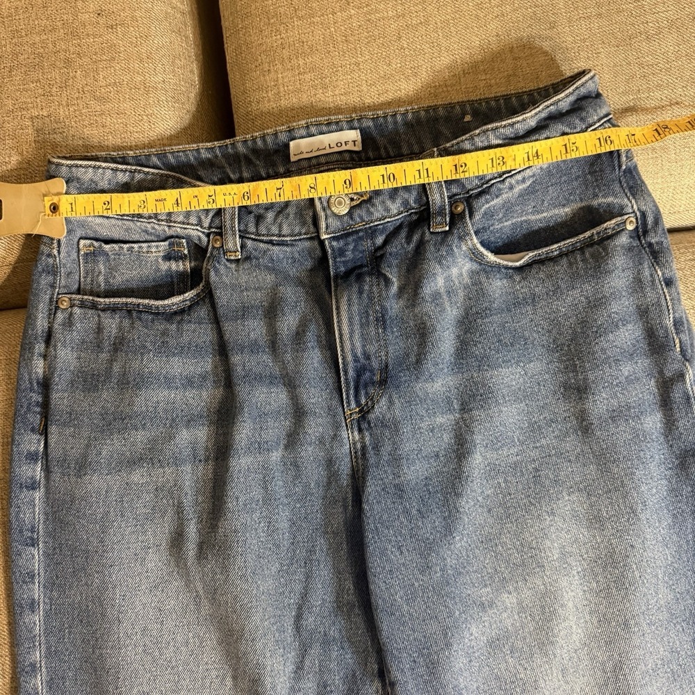 LOFT Slouchy Boyfriend Jeans Womens 29 8 Medium Wash Baggy Cuffed Raw Hem - Picture 10 of 13